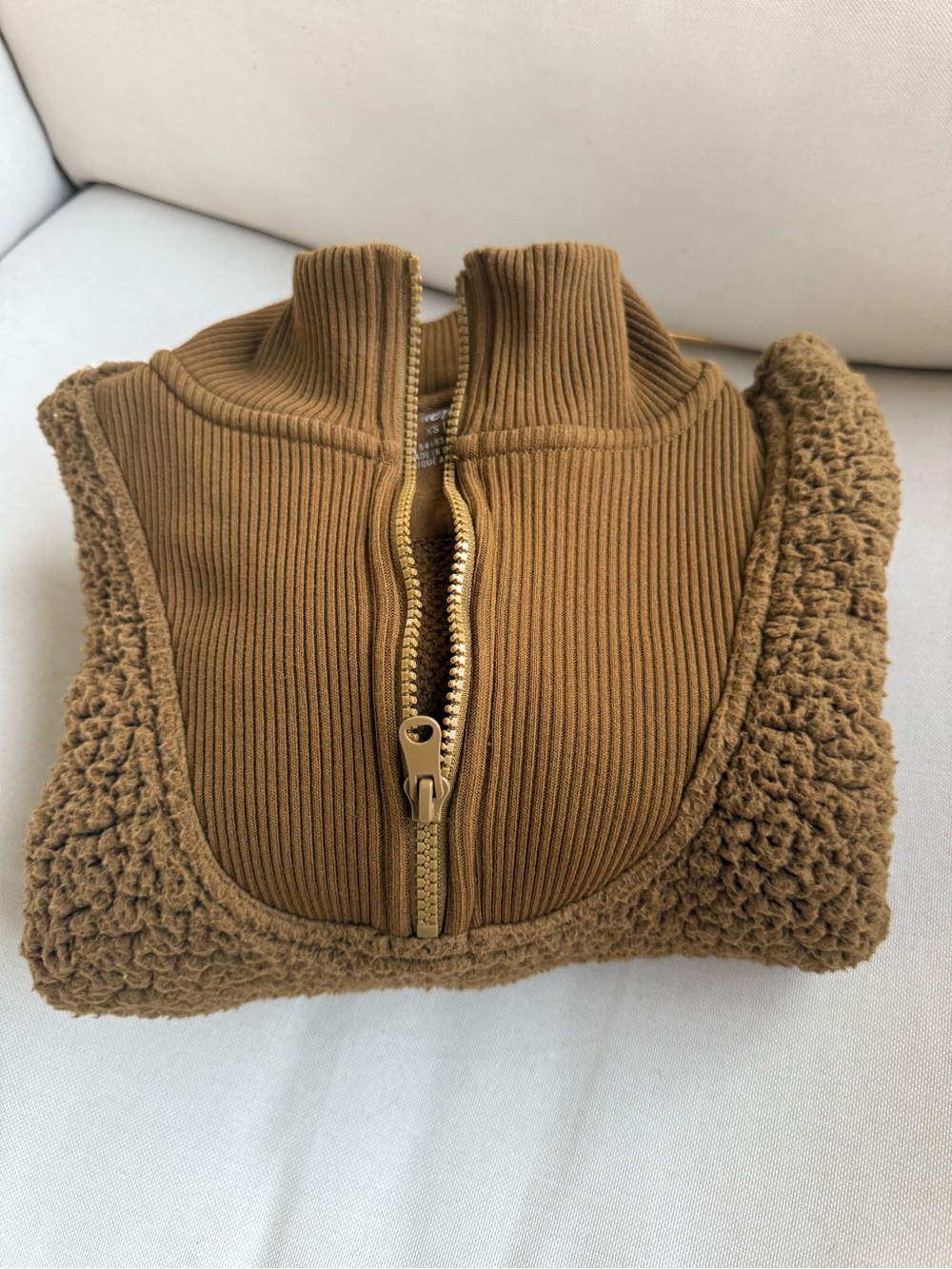Aerie Camel Brown Fleece Sherpa Quarter-Zip Turtleneck Pullover Size XS - Picture 16 of 16